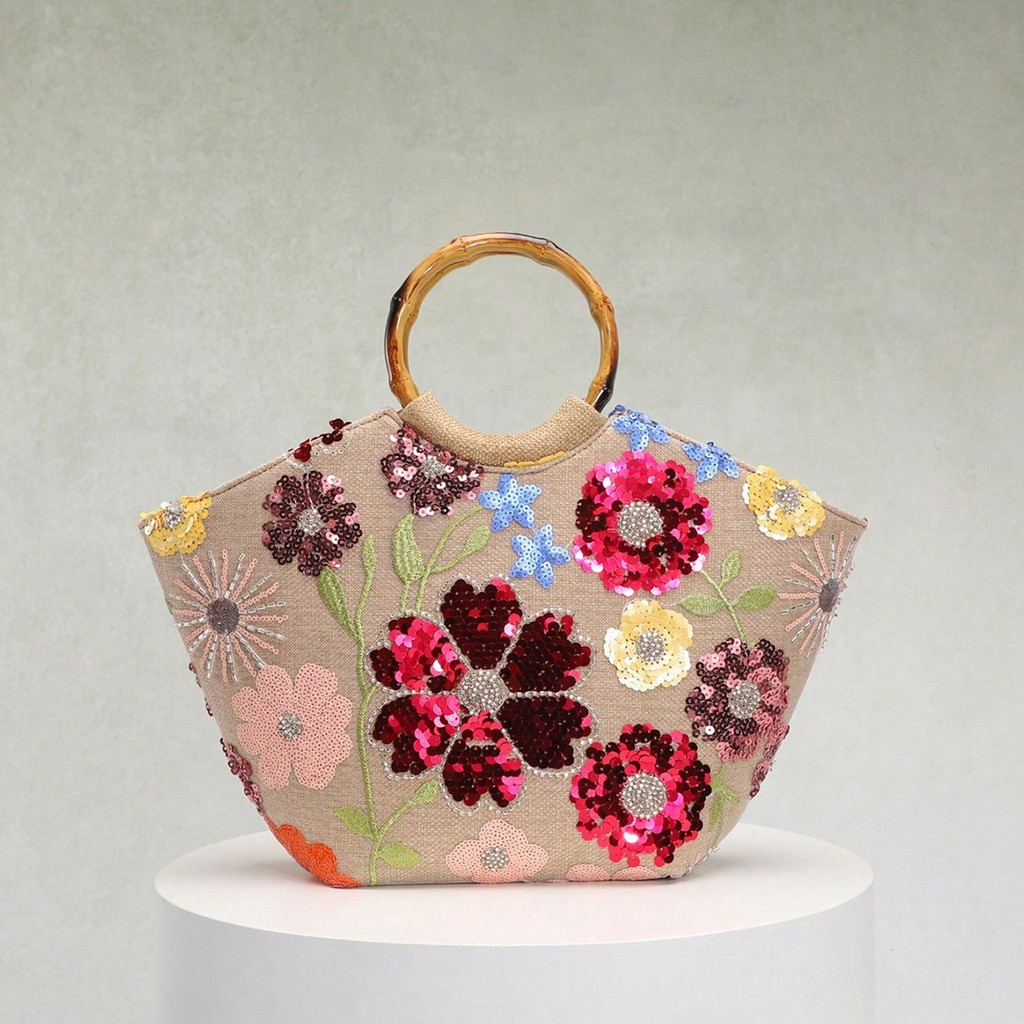 Túi xách nữ trang trí hoa nhẹ nhàng sequin phong cách Trung Quốc mới