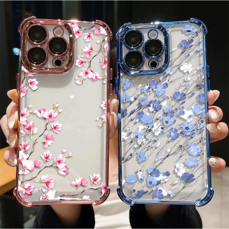Ốp Điện Thoại Cho Samsung Galaxy A33 A54 A14 A13 A34 A04 A04E A03 Core A23 A53 A73 Vỏ Điện Thoại Di Động Mạ Hoa Tím Hồng Trong Suốt Chống Sốc Mềm