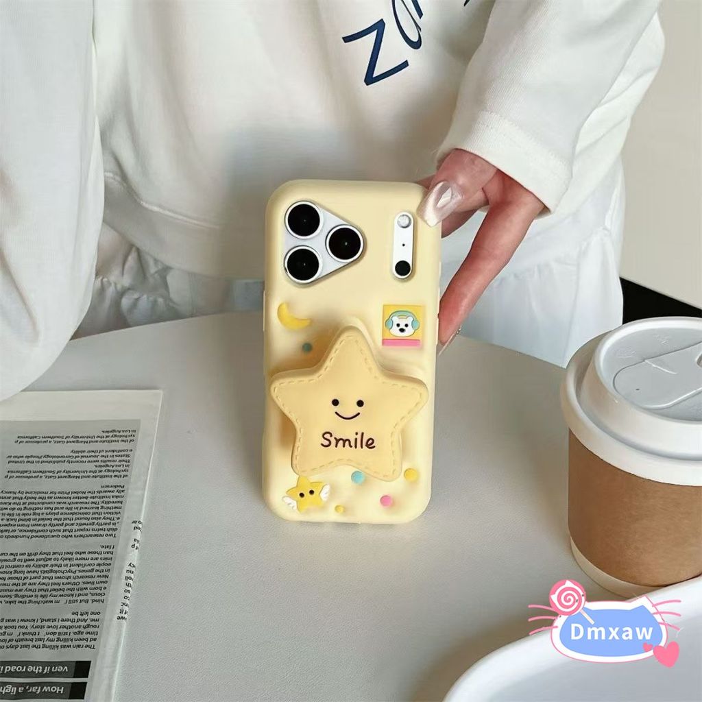 Ốp Điện Thoại Đứng Ngôi Sao Vàng Dễ Thương Cho Xiaomi 17 Pro Max 16 15 14 13 Poco F8 F7 F6 Pro Ultra Redmi K90 K80 K70 Pro Max Vỏ Hoạt Hình Mặt Trăng 3D Vỏ Silicon Mềm Chống Sốc