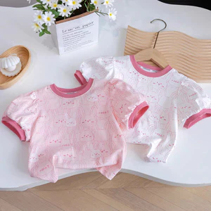 Áo thun nữ tay ngắn mùa hè in hình hoạt hình cổ tròn 90-140 Size FLKO