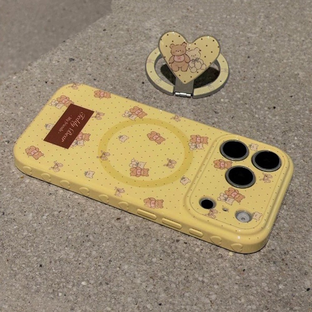 Giá đỡ từ tính Bear Side Love Heart Vỏ điện thoại mềm cho iPhone 17 Pro Max 16 15 14 13 Vỏ bảo vệ chống sốc