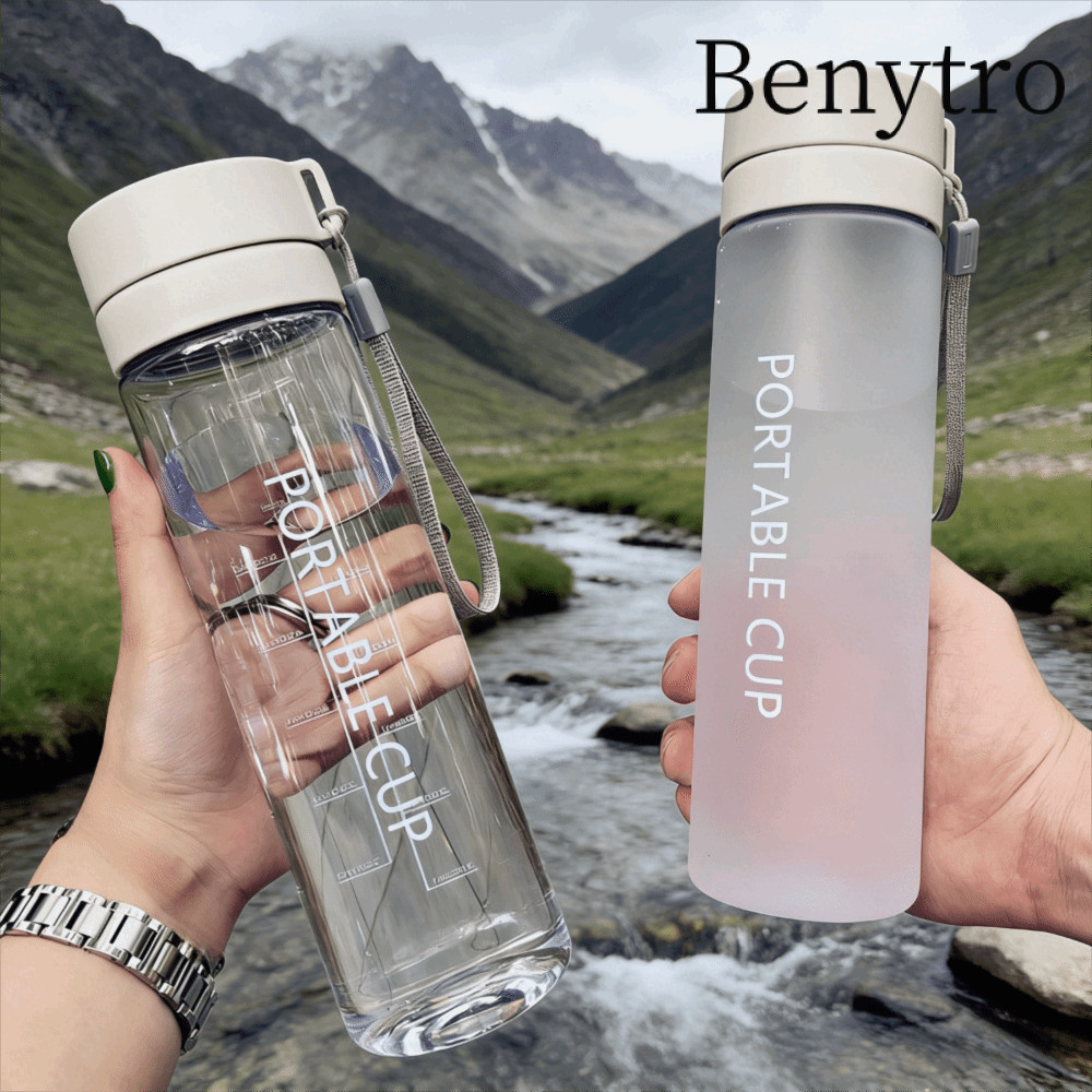 Benytro Cốc Nước BENYTRO, Bình Nước Thể Thao 800ML Trong Suốt, Dung Tích Lớn Di Động Có Dây Buộc Cốc Nhựa Mờ Trẻ Em