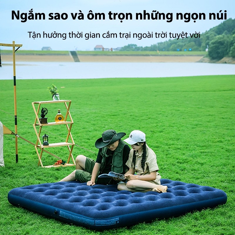 Nệm Hơi Cao Cấp Kèm Bơm Điện - Đệm Hơi Đơn Đôi Gấp Gọn Đa Năng, Dùng Trong Nhà Ngoài Trời Cho Cắm Trại, Văn Phòng