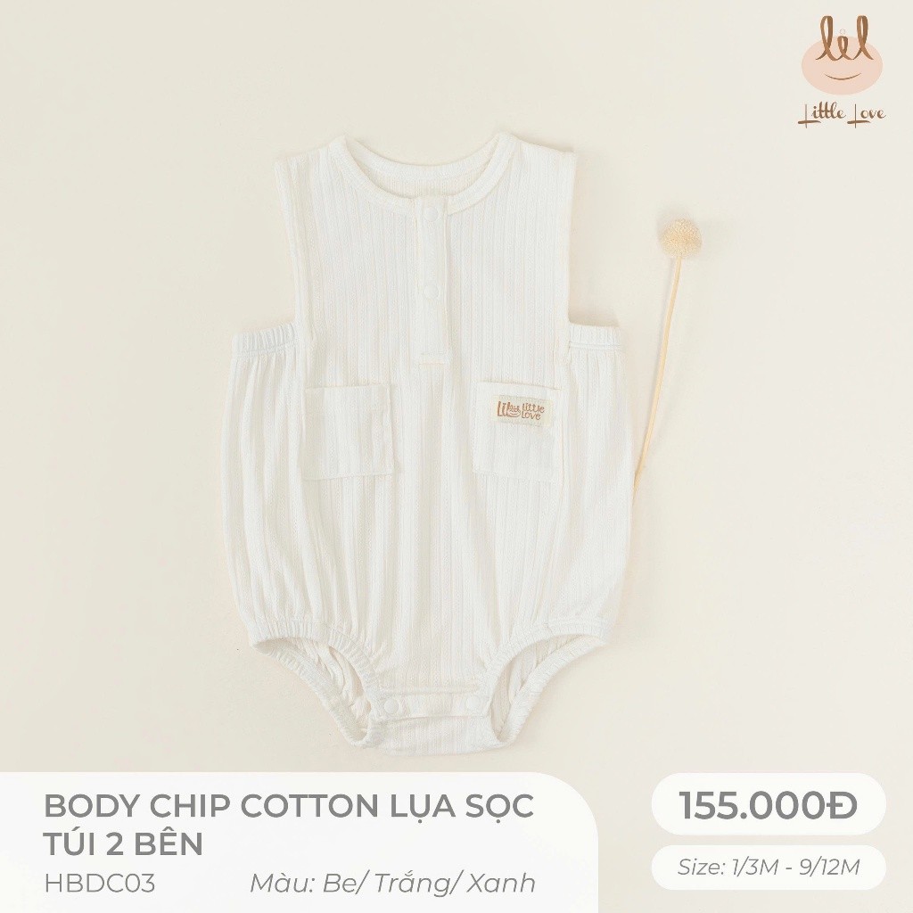 BODY CHIP COTTON LỤA CÓ TÚI 2 BÊN [  MỀM, MÁT, MỊN CO DÃN VÀ THẤM HÚT ] SZ 1/3M - 9/12M (HBDC03)
