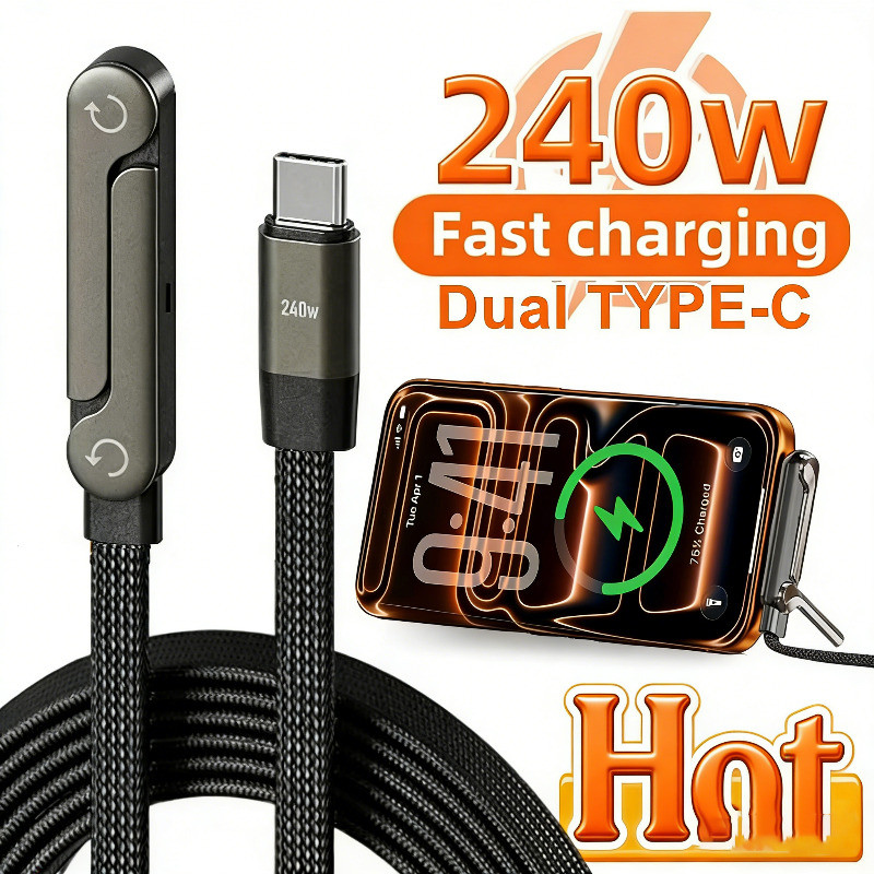 90° Thiết kế uốn cong để chơi game thoải mái, Cáp sạc USB C có chân đế Sạc nhanh 240W PD, Truyền dữ liệu 480Mbps & Giá đỡ có thể thu vào để xem văn phòng / phim, bền bỉ