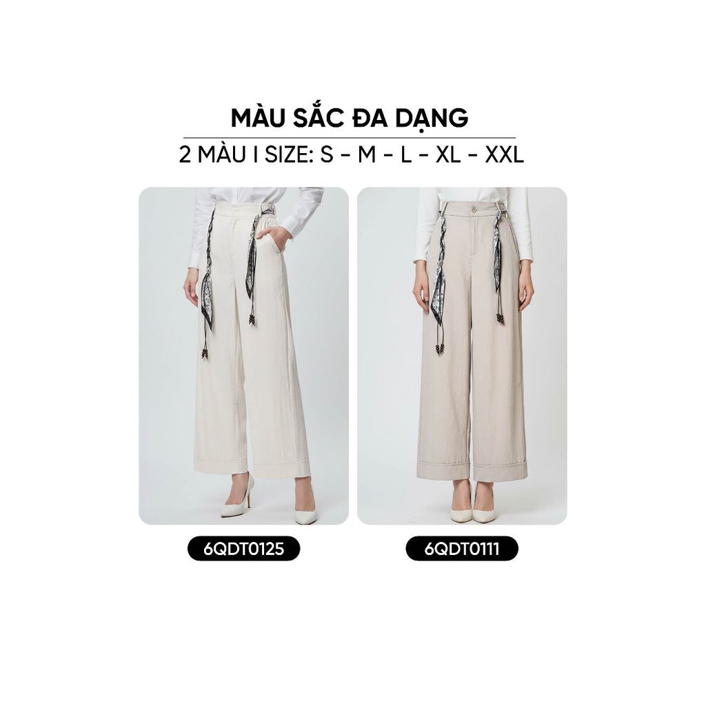 Quần dài nữ CARDINA Chất đũi thô cạp trước phẳng chun sau kèm dây lưng trang trí 6QDT01