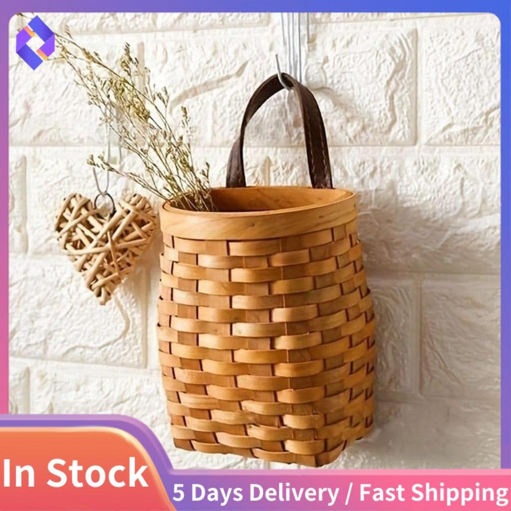 Giỏ treo tường bằng gỗ, Hộp đựng đồ ăn nhẹ trái cây để bàn, Tay cầm bằng da mục vụ Giỏ đựng đồ thủ công Dễ dàng lắp đặt Dễ dàng sử dụng