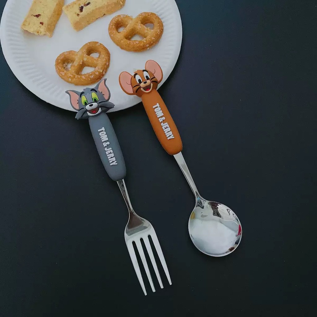 Mèo Và Chuột Chính Hãng Được Ủy Quyền 304 Thìa Inox Đũa Tom Jerry Hoạt Hình Bộ Đồ Ăn Di Động 26.3.4