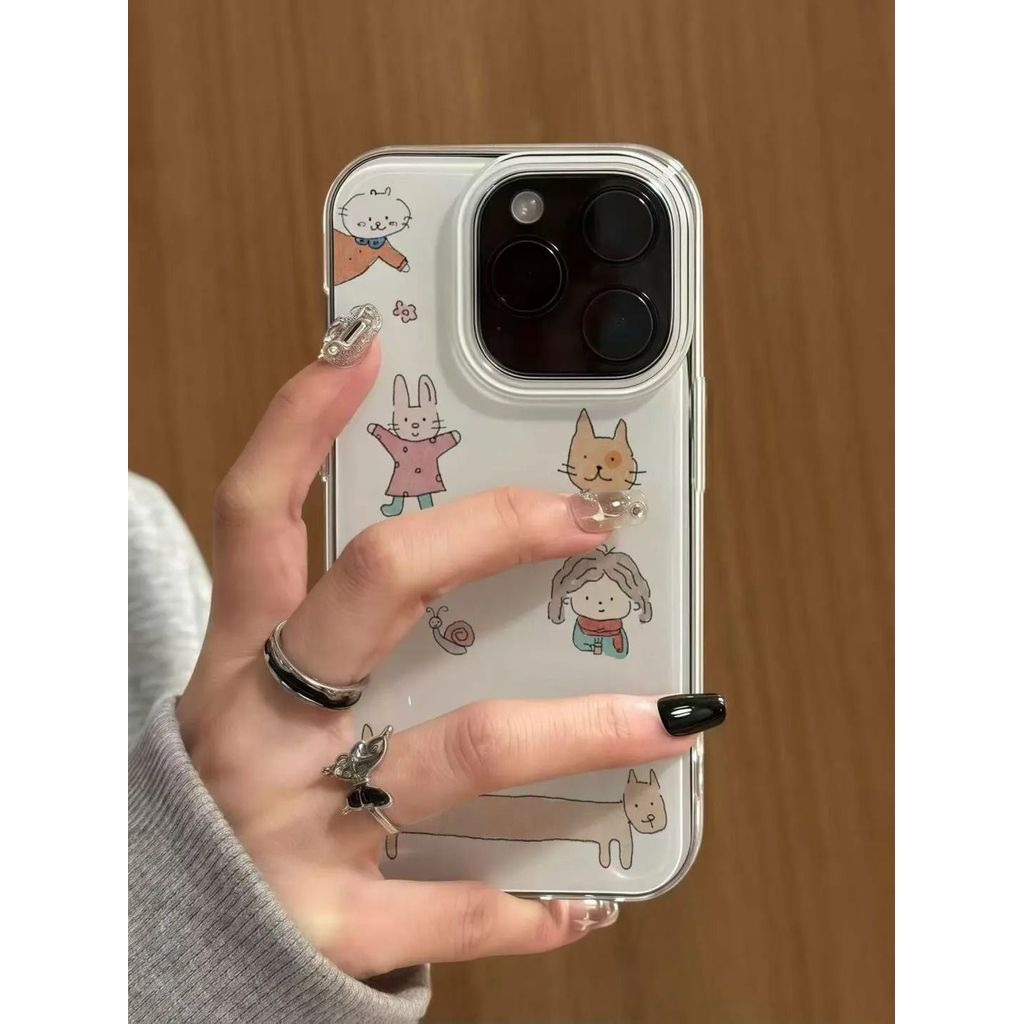 Doodle Girl Animal cho 16 trường hợp iPhone 17Air Double Layer 14 13 11Pro