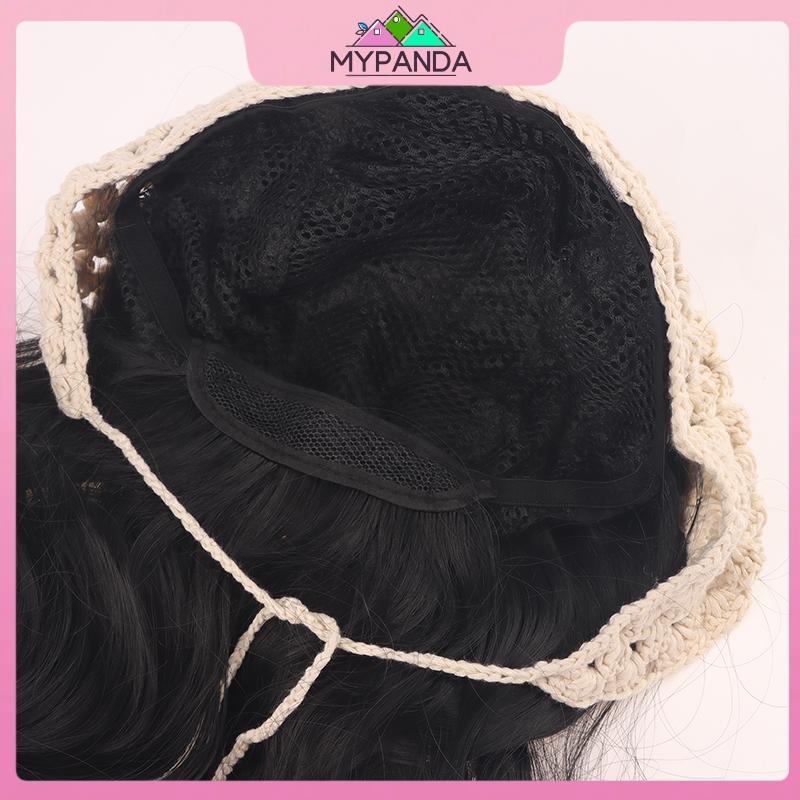 MYPANDA Khăn trùm đầu tích hợp tóc giả dạng tam giác - Tóc giả nữ thời trang mùa hè