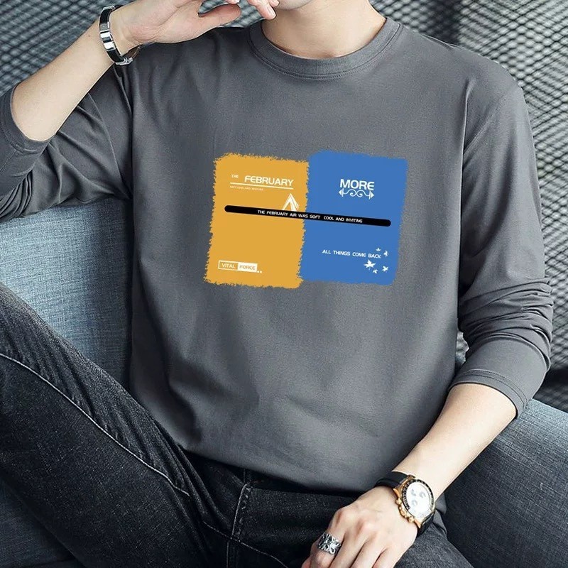 Áo thun nam dài tay cổ tròn in hình Slim Fit lụa sữa thông thường