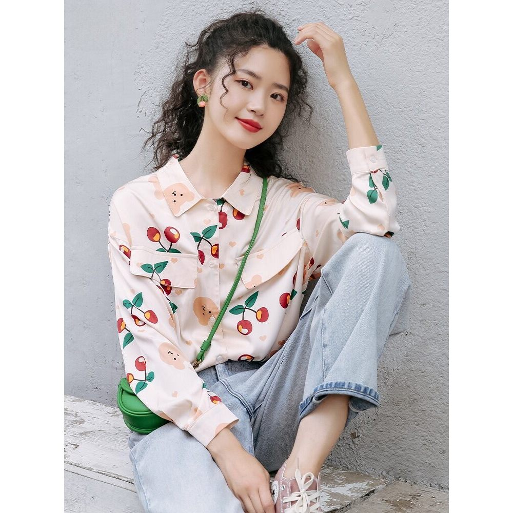 Mutu Áo sơ mi voan hoa nữ phong cách retro Hồng Kông thu đông thời trang