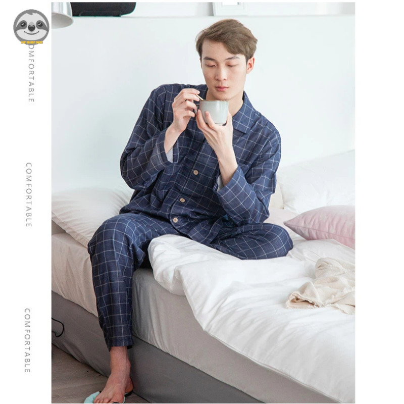 Bộ đồ dài tay kẻ sọc phong cách Nhật bản bằng cotton nguyên chất, áo hoodie hai lớp cho nam và nữ, thoải mái cả khi mặc trong nhà lẫn ra ngoài