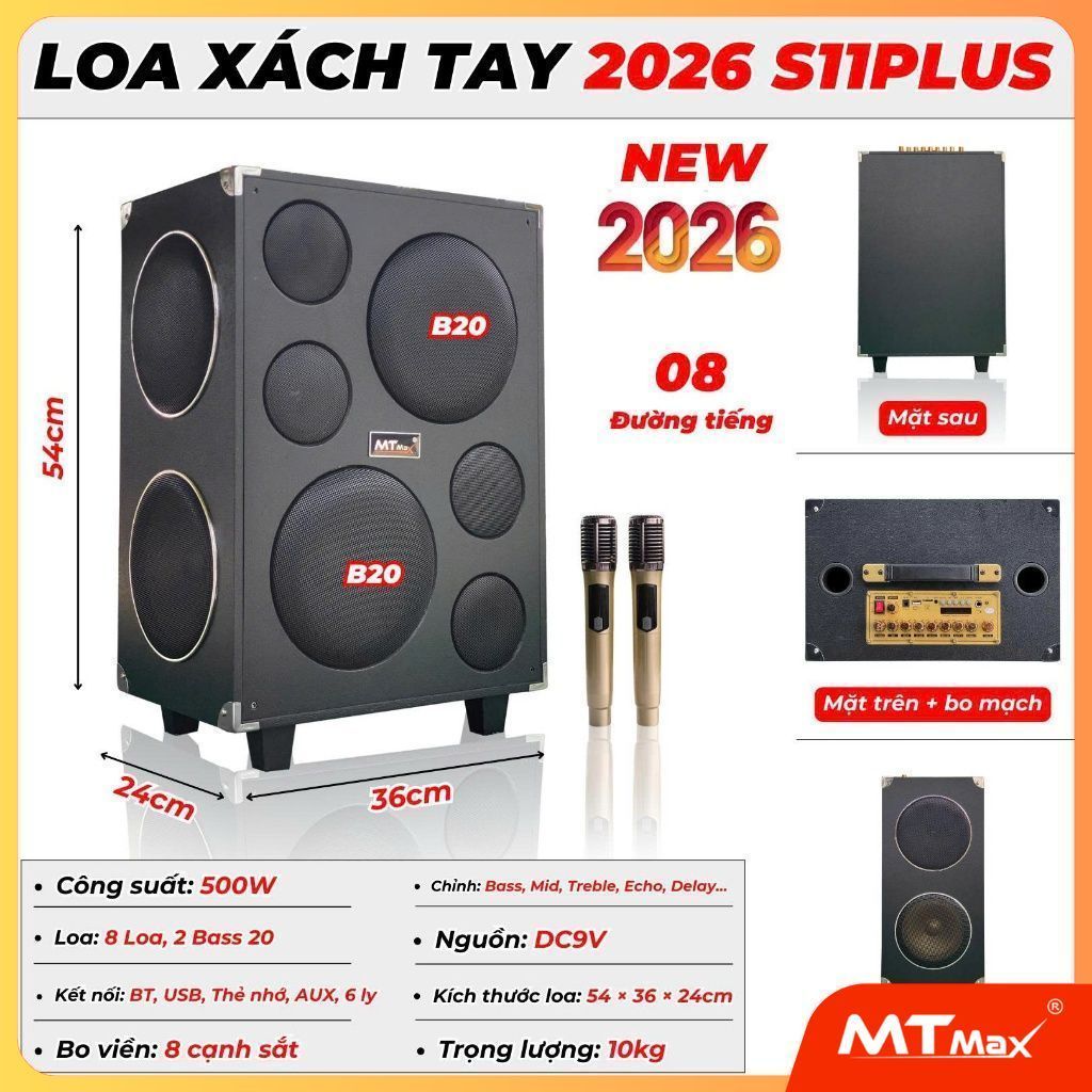 Loa kéo S11 Plus bass đôi 20 công suất 400w , Micro pin sạc hút âm tốt , hát hay nhẹ