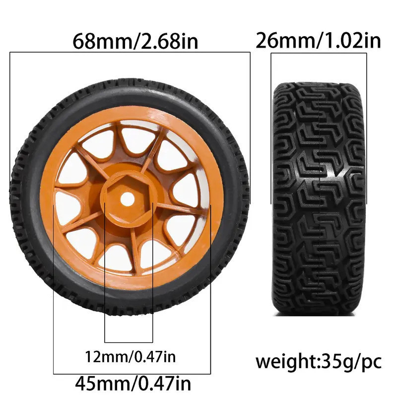 4 68mm 12mm Hex Rally Lốp Lốp Cao Su Lốp Bánh Xe Cho Tamiya XV01 XV02 TT01 TT02 PTG-2 1 / 10 RC Rally Racing Xe Nâng Cấp Phần