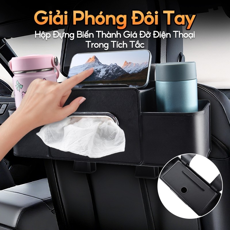 SOARFLY Hộp đựng đồ ghế sau xe ô tô đa năng, đựng bình nước tiện dụng, khăn giấy, kèm giá đỡ điện thoại