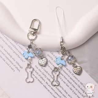【Chamvn】Dây đeo điện thoại hình trái tim xương dành cho bé gái có họa tiết chú chó con đang chạy mặt dây chuyền hình
