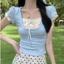 Áo thun nữ cổ vuông phối bèo thắt nơ tay ngắn cá tính H890