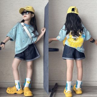 Bộ đồ bé gái áo thun rách + quần short jean - set Hàn Quốc cá tính thoáng mát mùa hè