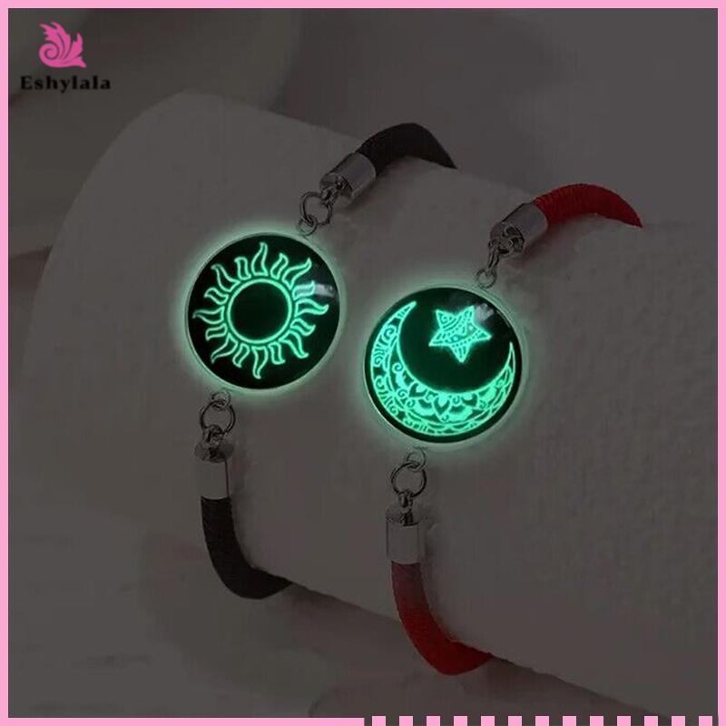 Eshylala 2 Cái / bộ Dạ Quang Cặp Đôi Mặt Trăng Vòng Tay Dành Cho Nữ Dây Dệt Có Thể Điều Chỉnh Quyến Rũ Tình Bạn Bạn Gái Trang Sức Dự Tiệc Quà Tặng [MỚI]