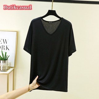Nam Modal Rời Thường Ngày Áo Size Lớn Cổ Chữ V Tay Ngắn Áo Top Mùa Hè Mới Đồng Bằng Co Giãn Đáy Áo Sơ Mi