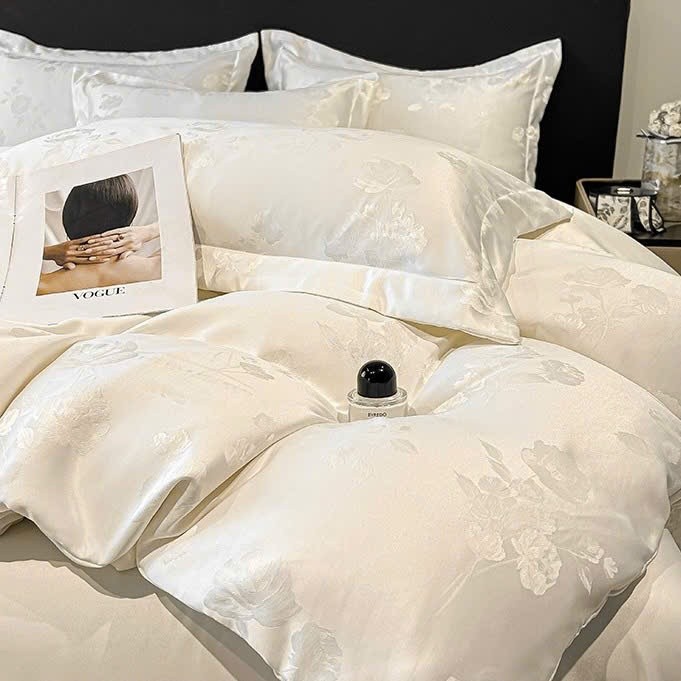 (SGN22) Bộ Chăn Ga Gối Phi Lụa Với Họa Tiết Vân Chìm Mang Phong Cách Châu Âu Siêu Xinh - MemMinBedding Luxury