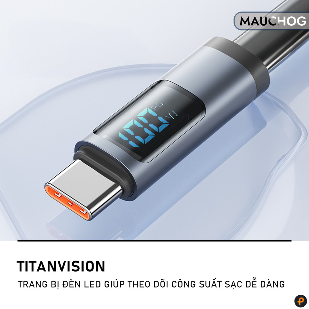 Cáp Sạc Nhanh 100W Type C E-Marker Có Đèn Led Báo Công Suất Cho Điện Thoại iPhone iPad Macbook
