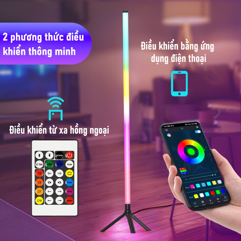 Cây Đèn LED RGB 124cm - Thiết Kế Hiện Đại, Nhạy Theo Nhạc, Điều Khiển APP/Remote, Trang Trí PC/Tivi/Phòng Hoàn Hảo