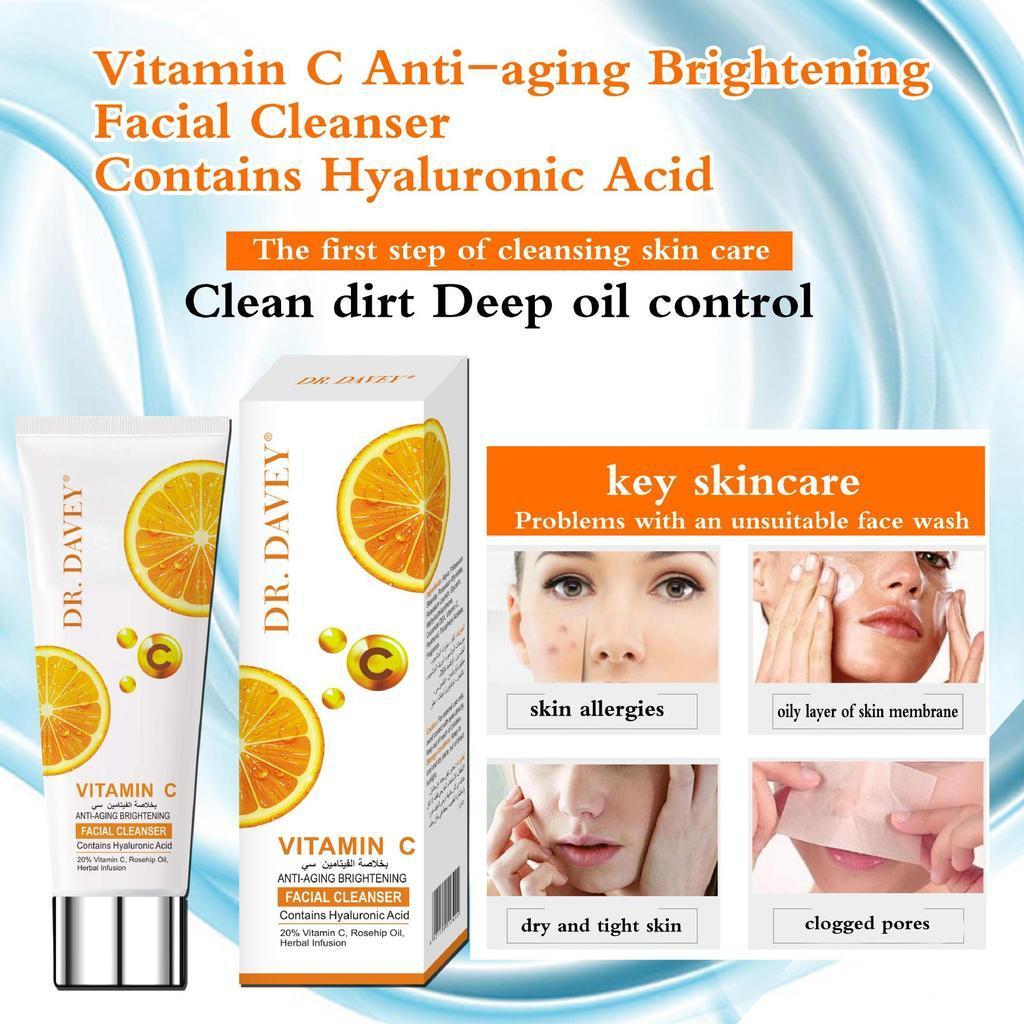 Sữa rửa mặt DR.DAVEY  Vitamin C  giúp Làm sạch Sâu, Trắng Da, Mờ Thâm, sáng da tự nhiên 120g