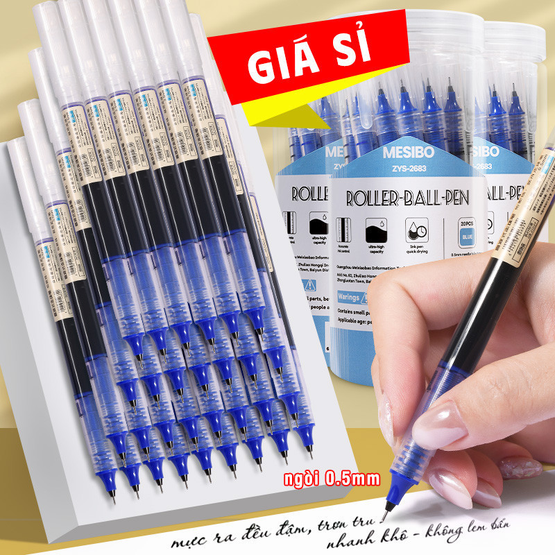 Combo 20 Chiếc Bút Gel 0.5mm Nhanh Khô – Viết Mượt, Khô Nhanh, Mực Lớn Gấp 3 - 3 Màu Đen/Xanh/Đỏ-Có Hộp Đựng
