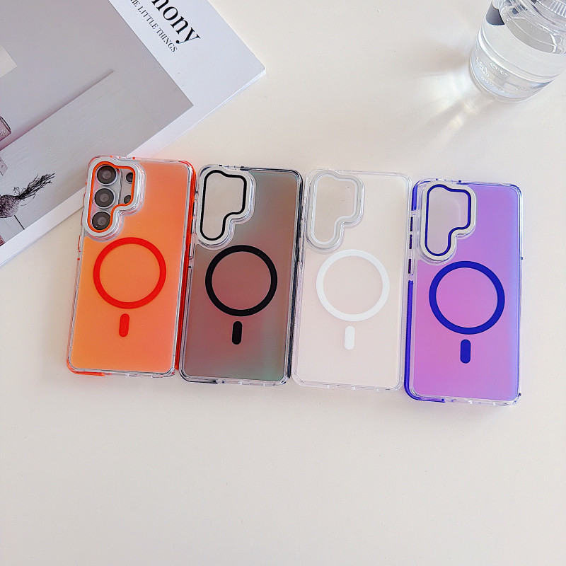 MIimi Luxury Laser Dần dần Bảo vệ ống kính từ tính Giá đỡ cho Samsung S26 Ultra Plus S25 Ultra S24 S23 S22 Ultra Plus A56 A55 A16 A35 Vỏ sạc không dây cứng