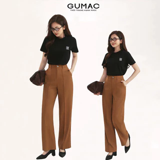 Quần tây nữ ống suông GUMAC dài 98cm may ly lưng cao công sở tôn dáng chất liệu xược hàn mềm nhẹ LQF0714