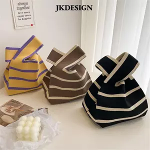 Túi đeo tay JKDESIGN Nút thắt Túi Tote kẻ sọc rộng thông thường