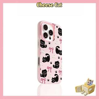 Nơ hồng mèo đen Vỏ điện thoại dành cho iPhone 14 15 16 13 12 11 Pro Max Xs Max XR 17 Air Vỏ iPhone màu hồng