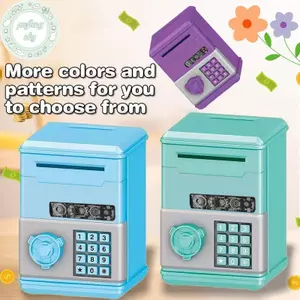 PUSKY Tự Động Mini An Toàn Đồng Tiền Tiết Kiệm Tiền Hộp Tiền Mật Khẩu Quầy Mã Chìa Khóa Lo Đồng Xu Ngân Hàng ATM Trẻ Em VN