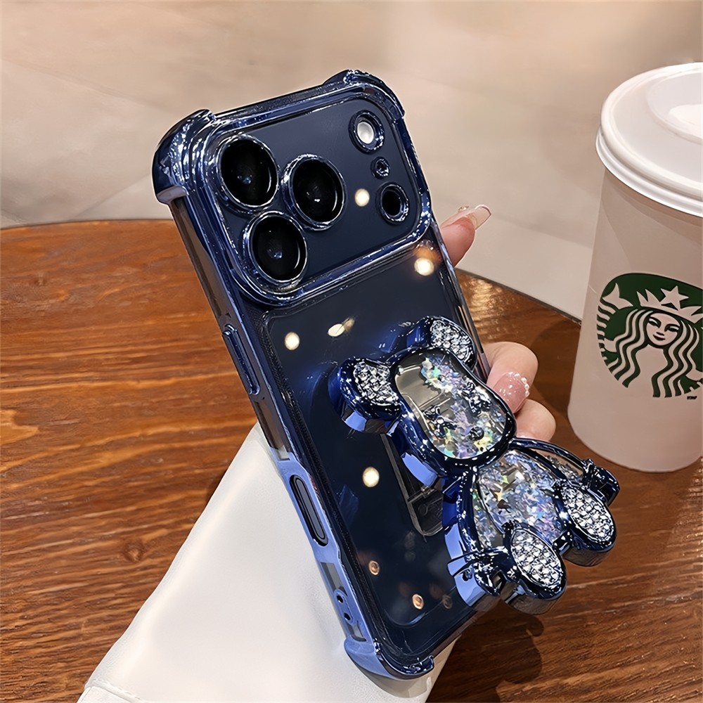 Flash Kim Cương Cát Gấu Giá Đỡ Ốp Lưng Điện Thoại iphone 17 Pro Max 16 11 12 13 14 15 Pro Max 16 plus Vỏ Có Camera Bảo Vệ Toàn Diện Vỏ Chống Sốc Vỏ Cứng Bảo Vệ Điện Thoại