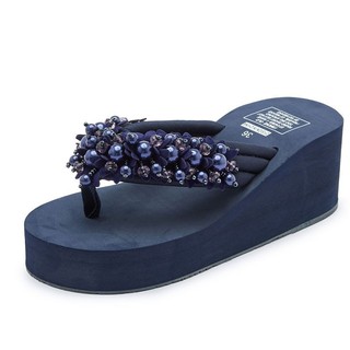 Mùa Hè Đi Biển Kỳ Nghỉ Nguyên Chất Handmade Dép Treo Hạt Gót Cao Flip-Flops Nữ Plus Size Flip-Flops O2NS