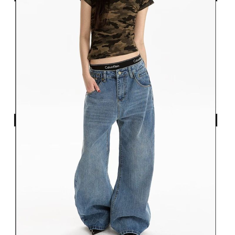 Quần Jean Denim Ống Rộng High-Rise Cho Nữ, Thiết Kế Thoải Mái Và Just-Fit