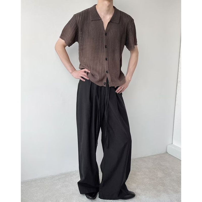 Áo sơ mi Polo tay ngắn dệt kim, style Mỹ cổ điển, thiết kế thoáng mát