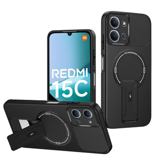 Dành Cho Redmi 15C 4G Ốp điện thoại Sợi Carbon Kết Cấu Từ Tính Cứng Có Chân Đế Mềm TPU Cạnh Chống Sốc Mỏng Vỏ