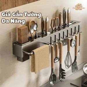 kệ treo đồ nhà bếp inox không gỉ không khoan đục cắm dao kéo tiện dụng sắp xếp bếp gọn nhẹ hiện đại