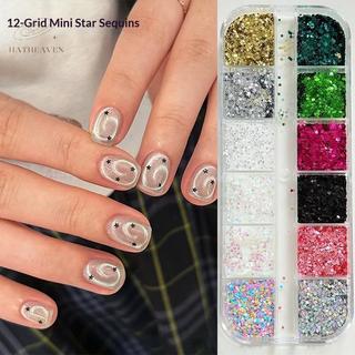[hatheaven] 12 lưới ngôi sao kim sa 3D nhiều màu, đinh tán lấp lánh, phụ kiện trang trí DIY móng tay nghệ thuật