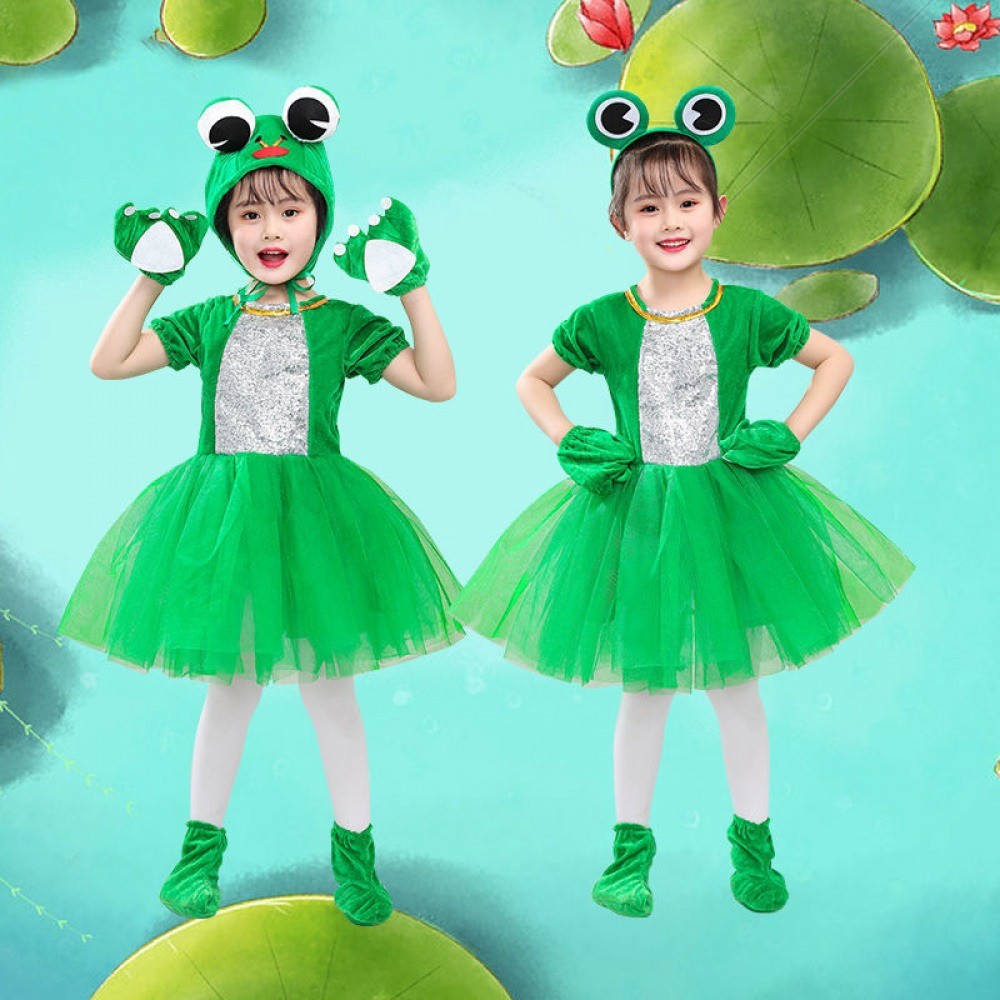 💕 HÀNG CÓ SẴN – Đầm Trang Phục Trẻ Em 3‑12 tuổi – Ếch + Hoạt Hình Động Vật, Thích hợp Halloween, Giáng Sinh & Ngày Trẻ Em 🎃🎉