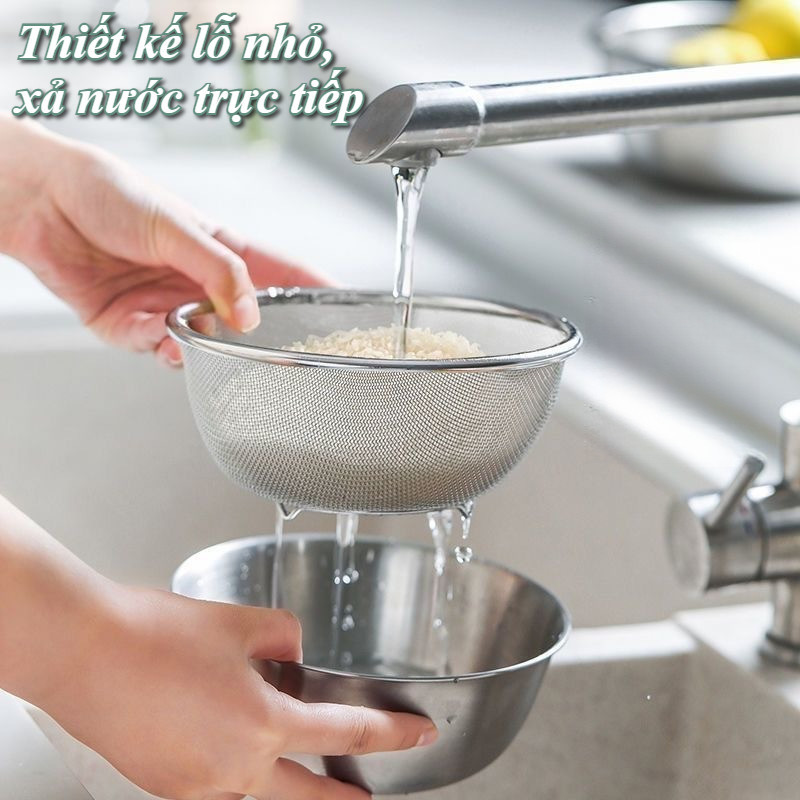 Chậu Rửa Rau Inox 304 Có Giỏ Lọc, Dày Bền, Không Gỉ, Size 19/22/28cm, Đa Năng Nhà Bếp