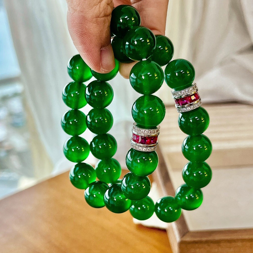 Vòng tay mã não Chalcedony màu xanh lá cây, phong cách hiện đại