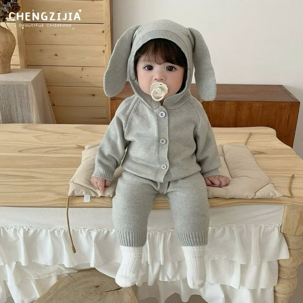 [MS005] 5-13kg Body liền thân Len tai thỏ xinh xắn màu trơn phong cách Hàn Quốc cho bé yêu