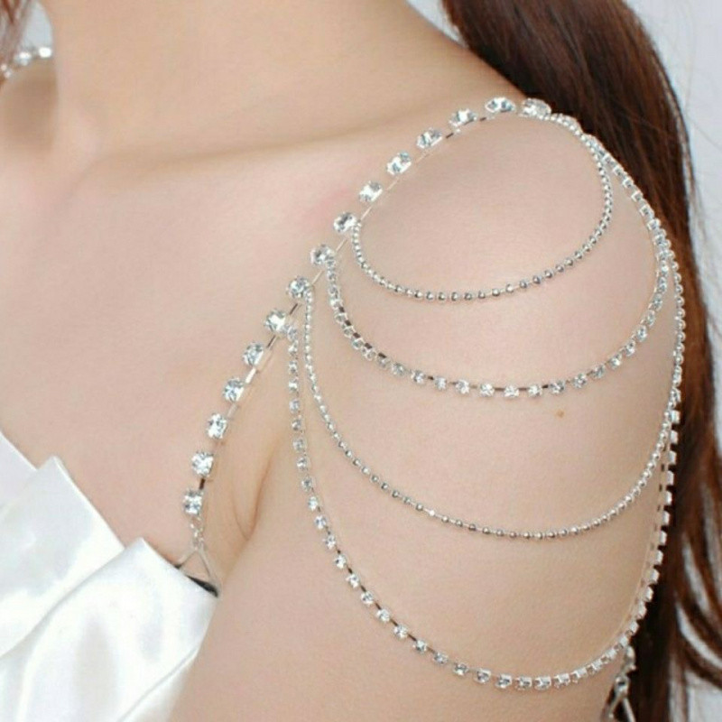 Váy dạ hội cô dâu thanh lịch kèm khăn choàng nhiều lớp ngọc trai giả