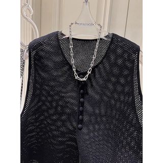 Thời Trang Mùa Hè Mỏng Không Đều Dệt Kim Áo Vest Nữ Thiết Kế Pháp Rỗng Rời Ngoài Top B