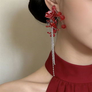 1 Đôi Bông tai Giáng sinh hình nơ Pháp màu đỏ năm mới