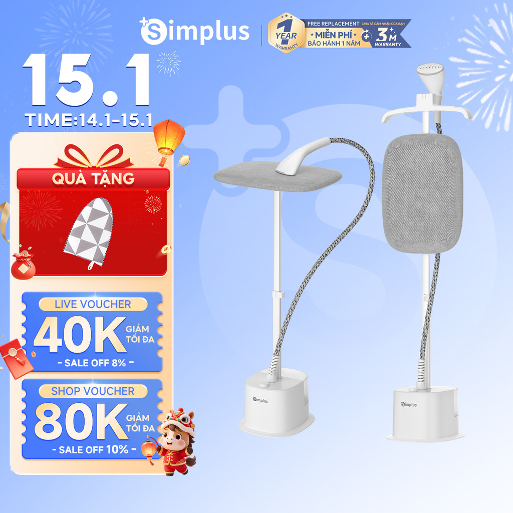 Simplus Bàn ủi hơi nước đứng Bình chứa nước lớn 2.1L Công suất mạnh mẽ 2000W GTJH023